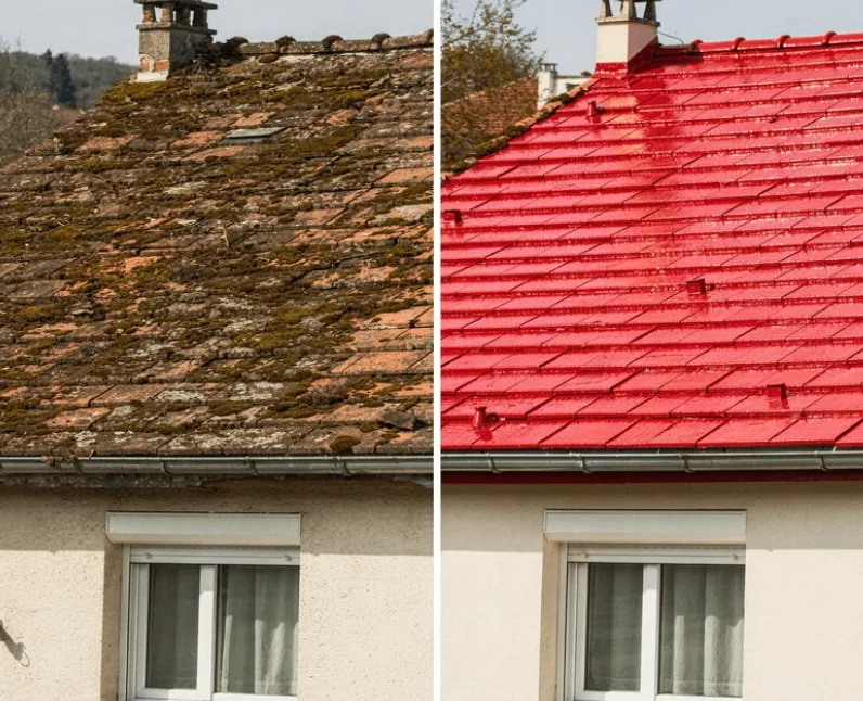 Toiture après peinture - tuiles rouges brillantes