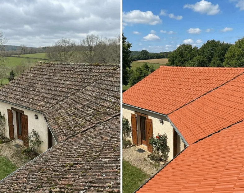 Toiture après peinture - tuiles rouges brillantes